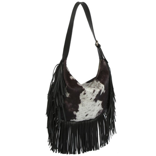 Cowprint Fringe Shoulder Bag