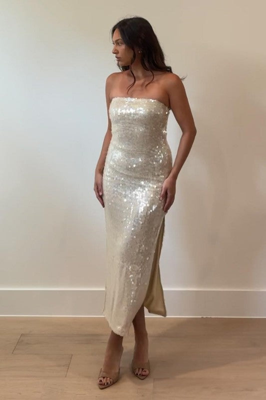 champagne sequin dress midi Baltic Born Womens Mayfair Sequin Midi Dress | Champagne