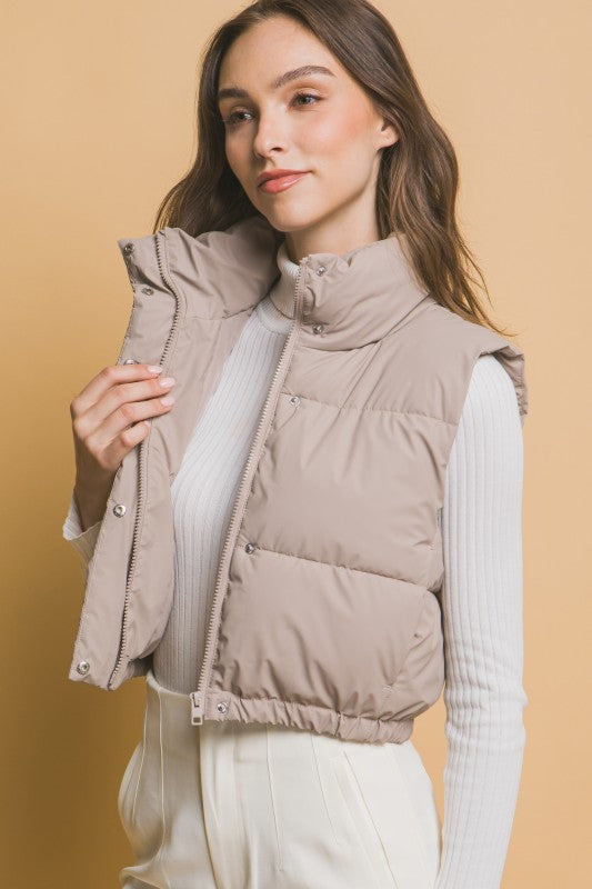 High Neck Cropped Puffer Vest
