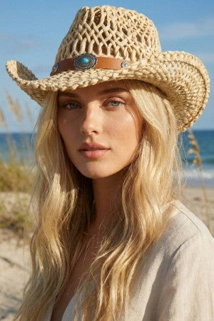 Straw Concho Brim Western Sun Hat