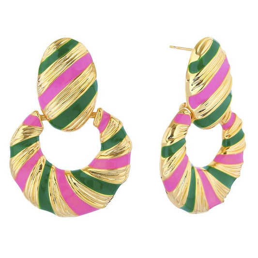 Colorful Candy Cane Gold Dipped Earrings