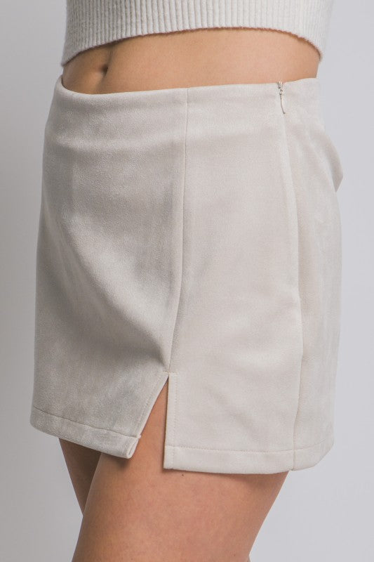 Suede Mini Skort With Side Slit
