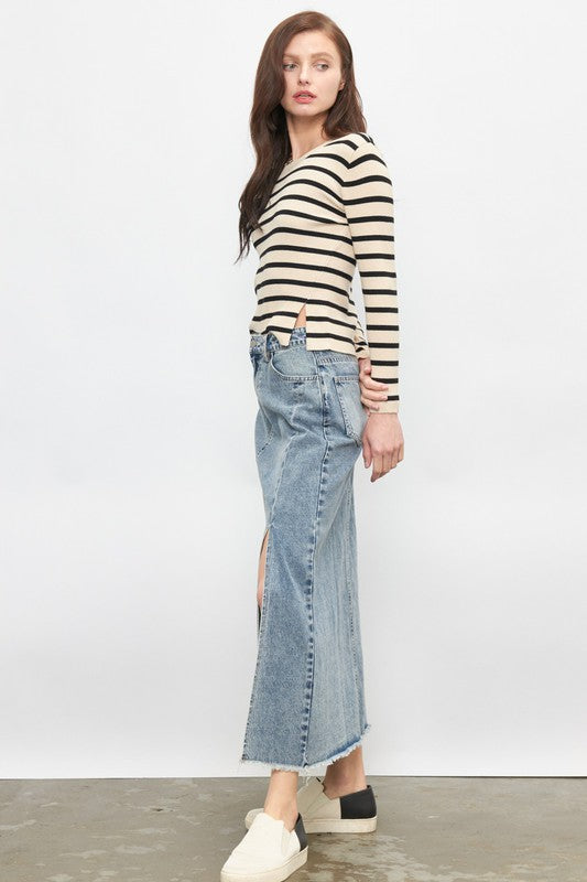 Denim Maxi Skirt With Side Slit