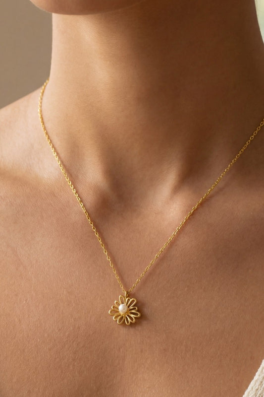 Golden Daisy Charm Necklace