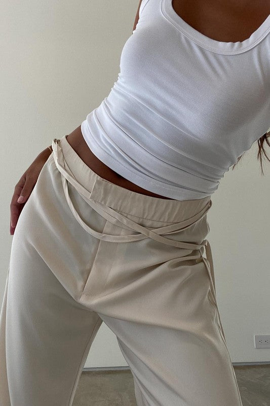 Tan Tie-Up Low Rise Pants