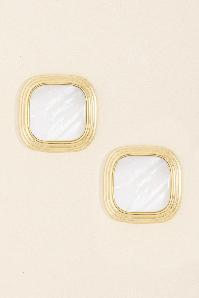Mother Of Pearl Square Stud Earrings