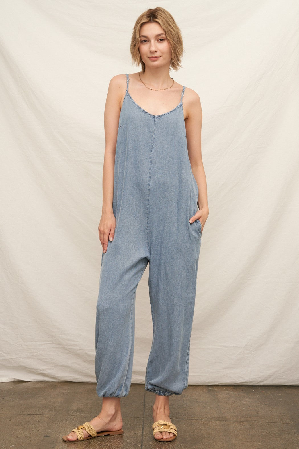 Sleeveless Slouchy Denim Jumpsuit