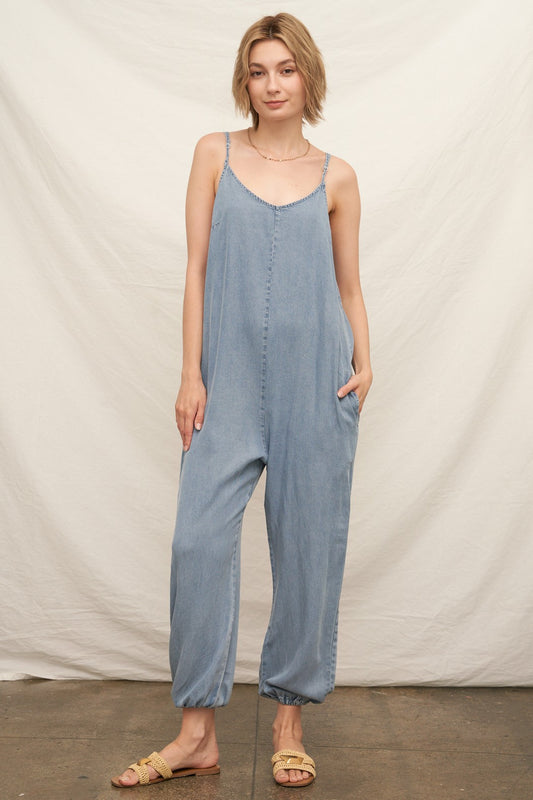 Sleeveless Slouchy Denim Jumpsuit