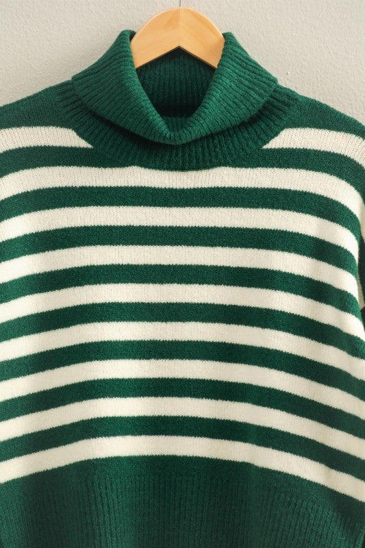 Merry Mint Striped Turtleneck Sweater