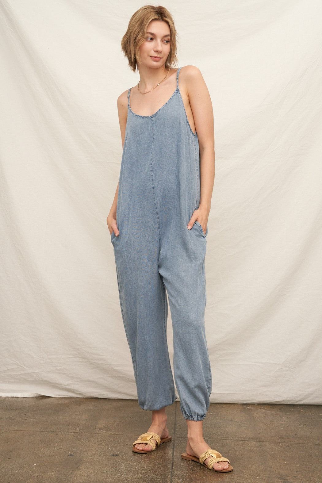 Sleeveless Slouchy Denim Jumpsuit