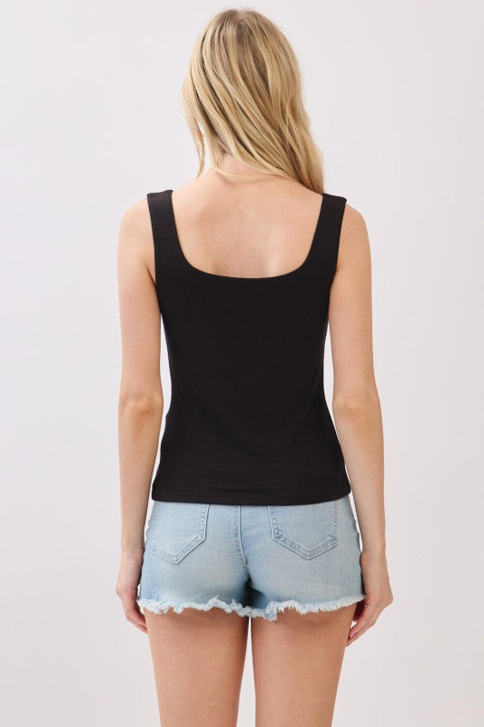 Double Layer Square Neck Sleeveless Tank Top