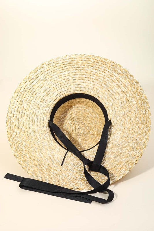 Straw Weave Ribbon Bow Chin Strap Sun Hat