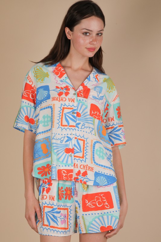 Printed Summer Shirt Top & Shorts Set