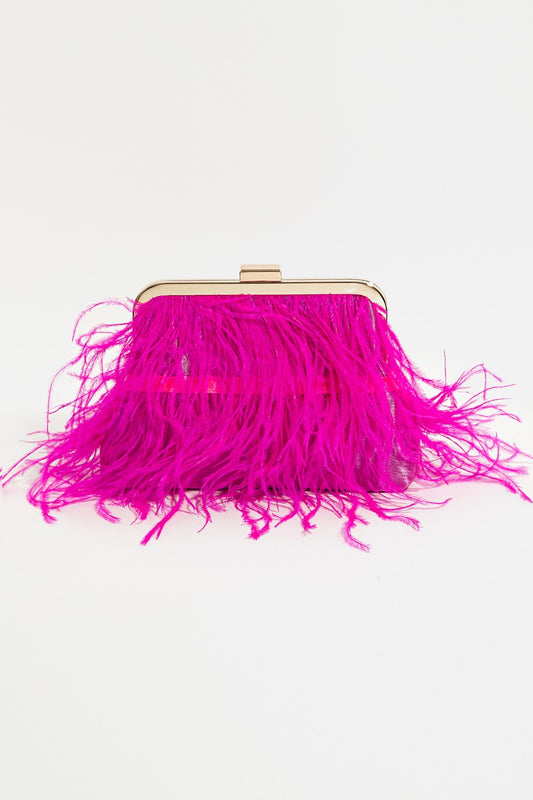 Fuchsia Feather Clutch Bag