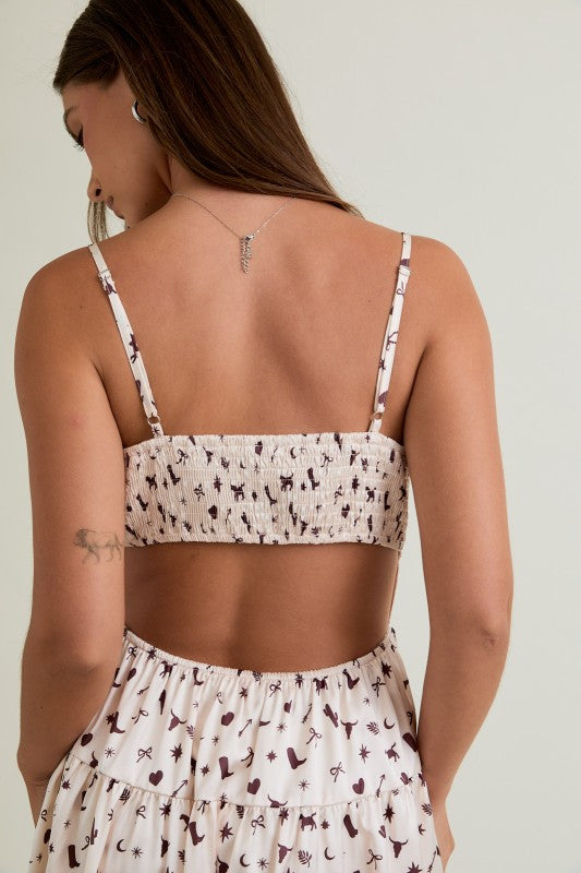 Multi Western Printed Open Back Mini Dress