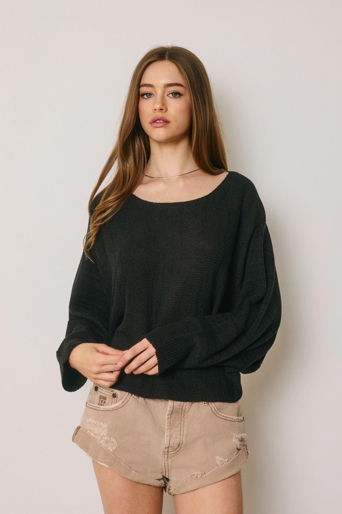 Camila Light Knit Batwing Cropped Top