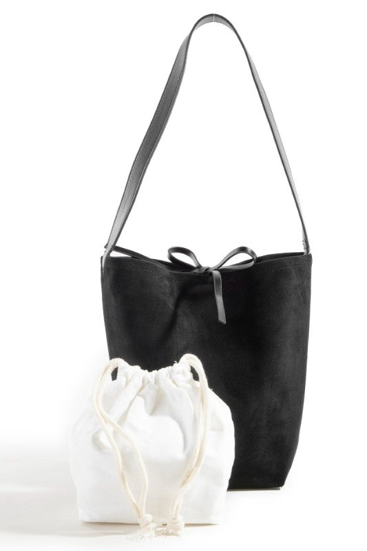 Bucket Pouch Faux Suede Tote Bag