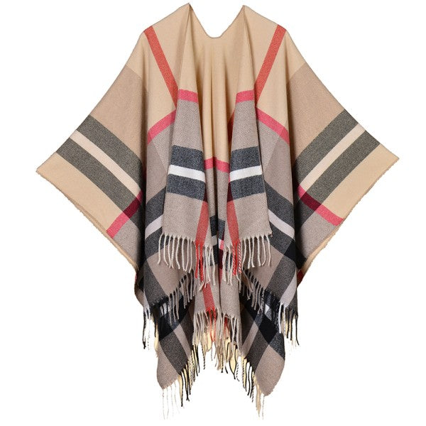 Plaid Fringe Poncho
