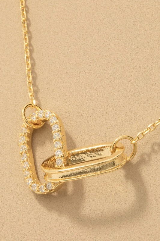 Gold Dipped Cz Pave Oval Link Pendant Necklace