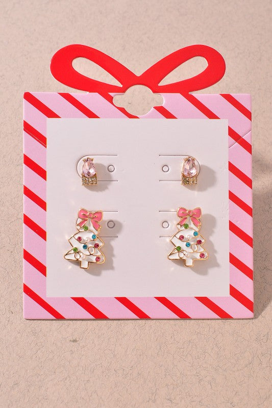 Stud & Christmas Tree Post Earrings Set