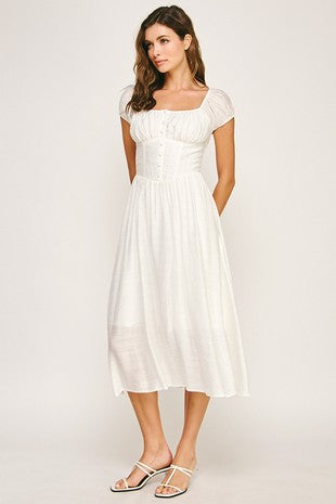 White Blossom Button Dress