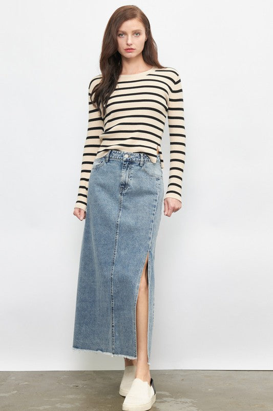 Denim Maxi Skirt With Side Slit