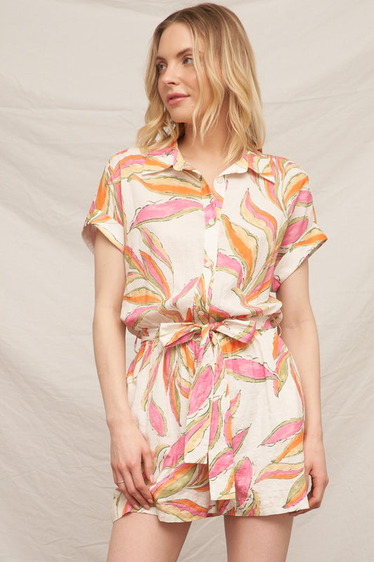 Sunset Palms Belted Romper
