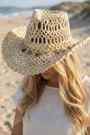 Shell Charm Straw Cowboy Hat