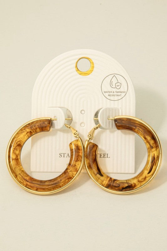 Stainless Steel Edge Acrylic Latch Hoop Earrings