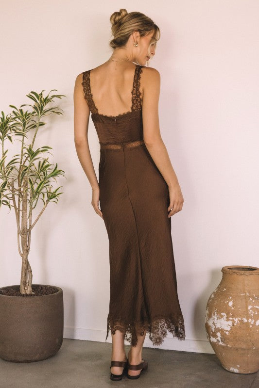 Sleeveless Mocha Lace Maxi Dress
