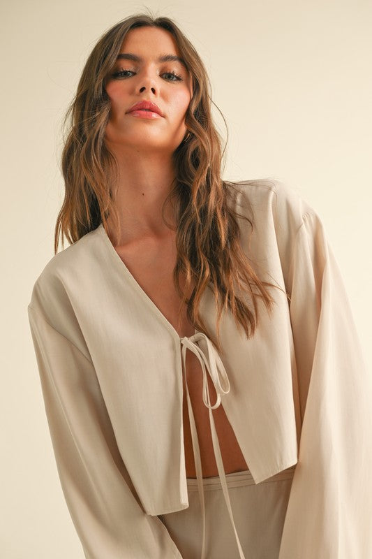 Viscose Long Sleeve Tie Front Top