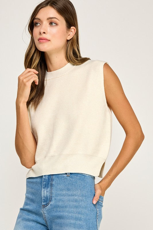 Ivory Slit Turtleneck Vest