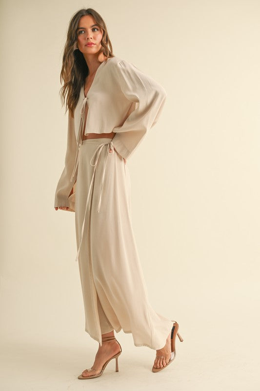 Viscose Long Sleeve Tie Front Top
