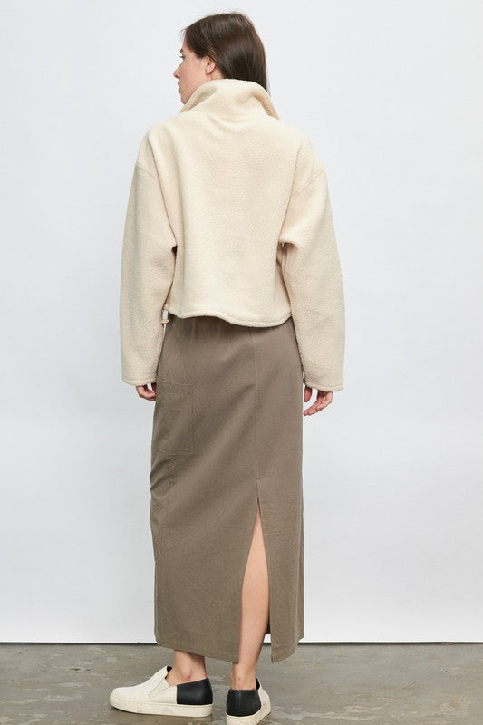 Olive Drawstring Waist Maxi Skirt