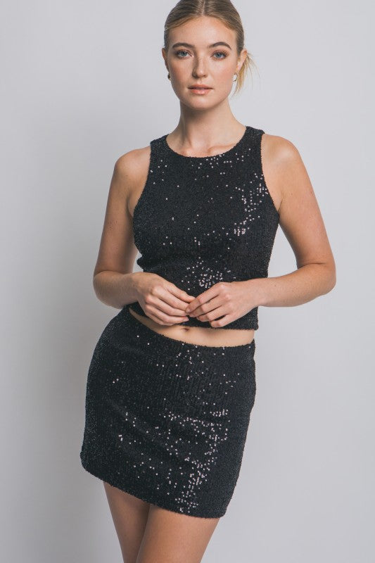 Two Piece Sequin Top & Midi Skirt