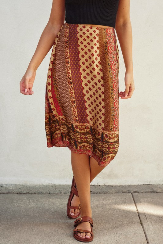Golden Sunset Silky Midi Skirt