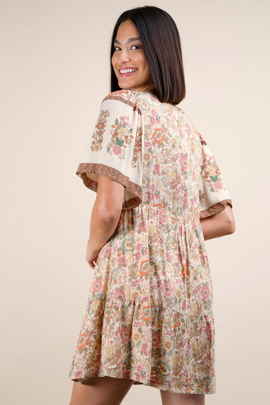 Floral Detail Printed Woven Mini Dress