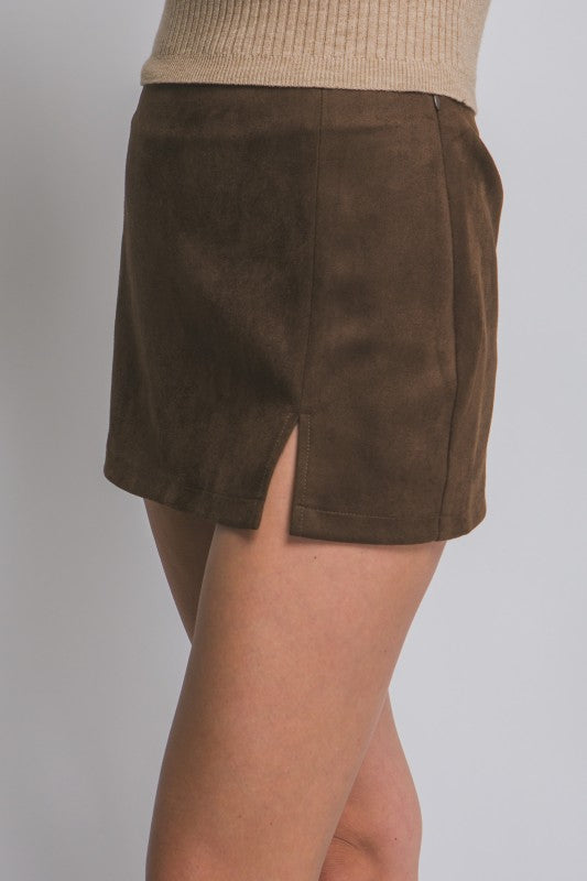 Suede Mini Skort With Side Slit