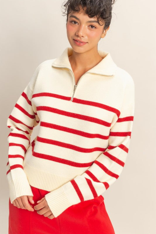 Candy Cane Cutie Half Zip Pullover Sweater
