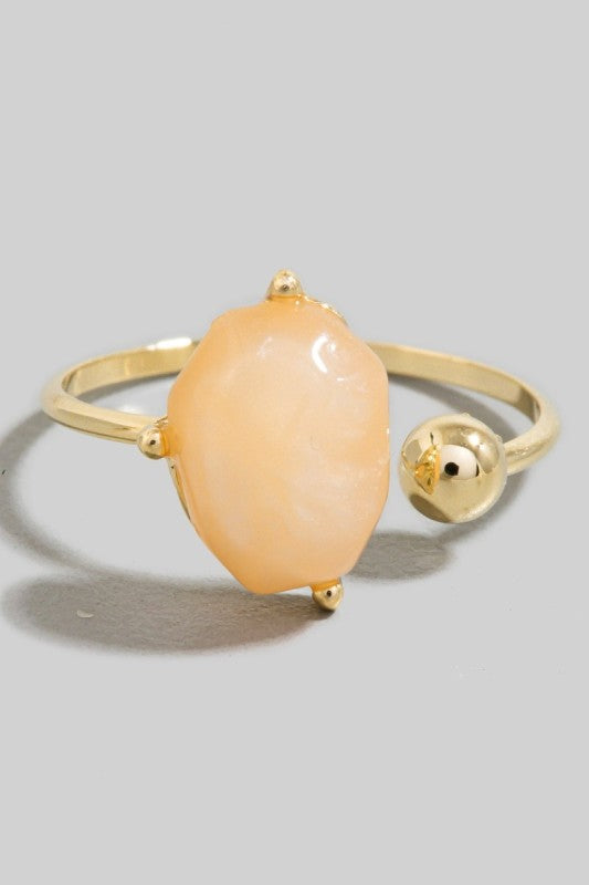 Oval Gem And Metallic Bead Open Band Ring