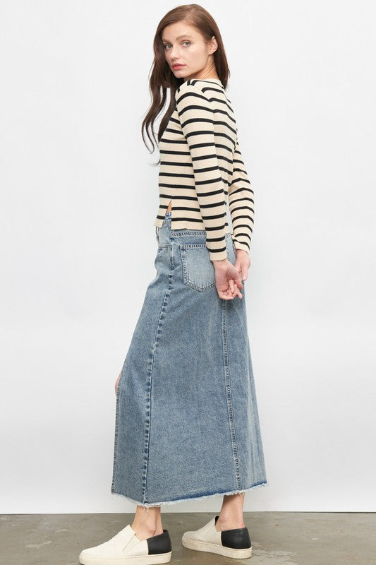 Denim Maxi Skirt With Side Slit