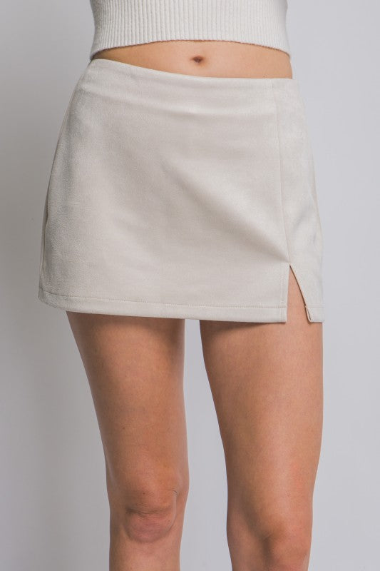 Suede Mini Skort With Side Slit