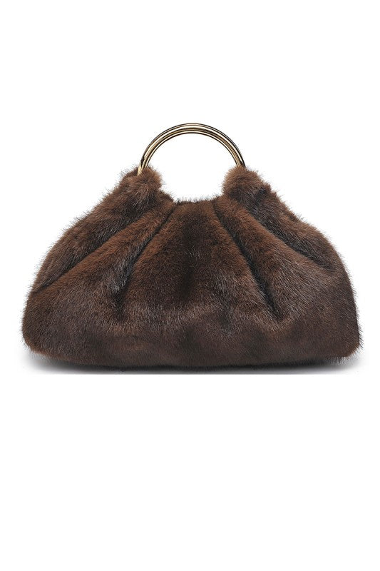 All Over Fur Handle Evening Clutch Bag