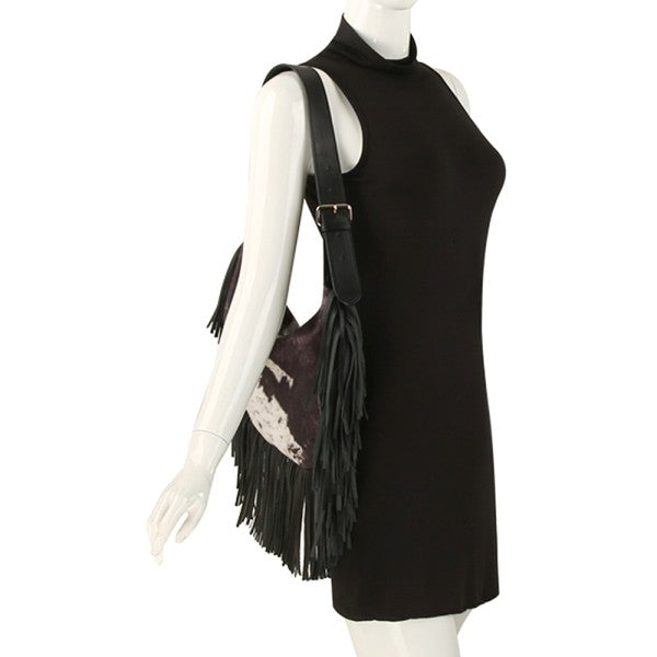 Cowprint Fringe Shoulder Bag