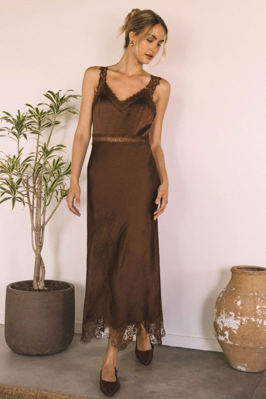 Sleeveless Mocha Lace Maxi Dress