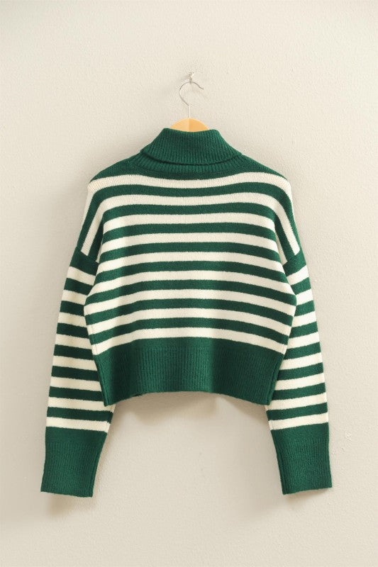 Merry Mint Striped Turtleneck Sweater