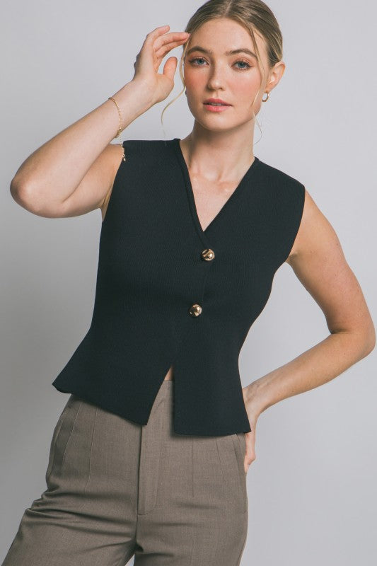 Gold Buttons Knit Vest