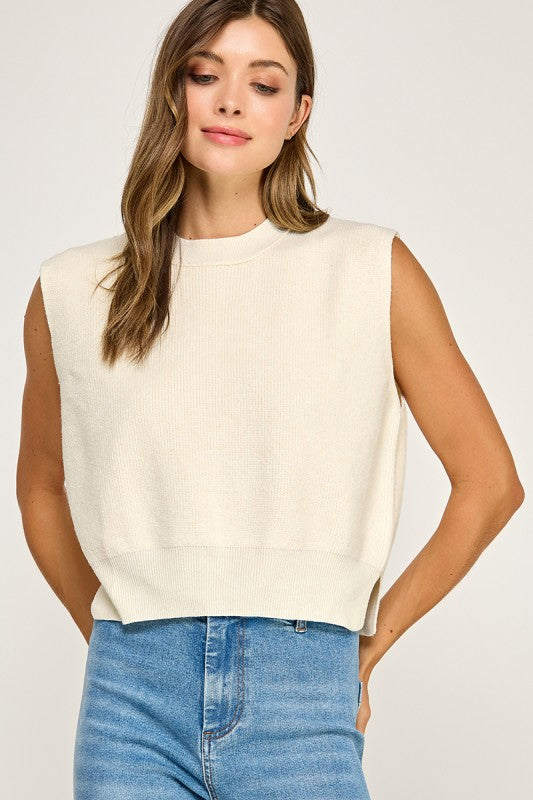 Ivory Slit Turtleneck Vest