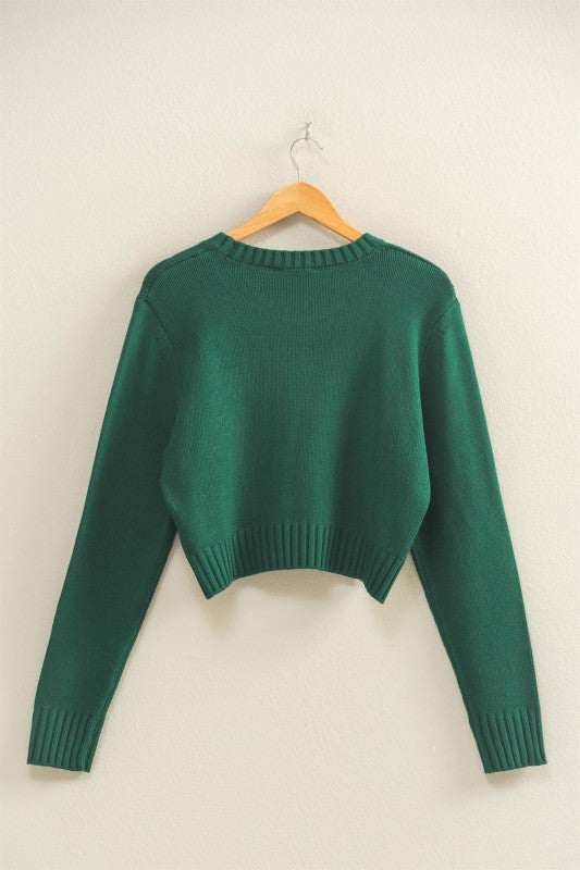Winter Pine Knit Cropped Pullover Sweater