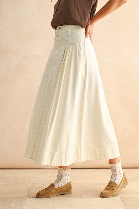 Mini Pleat Detailed White Long Skirt